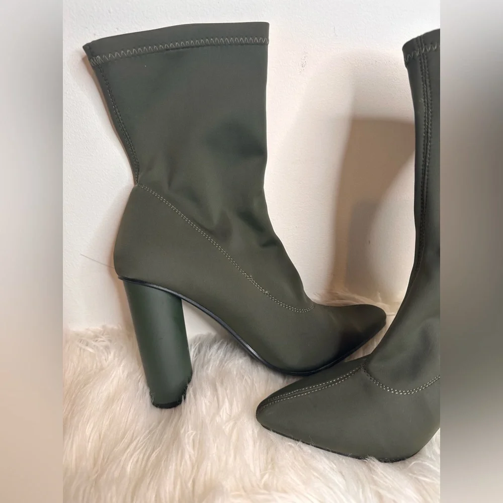 !!SOLD!! Olive Green Stretch Ankle Bootie - Picture 2 of 5
